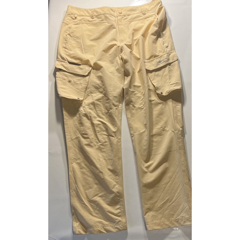 GRUNDENS FISHING PANTS   Light Weight MENS 38R  Beach  Khaki Cargo Style EUC